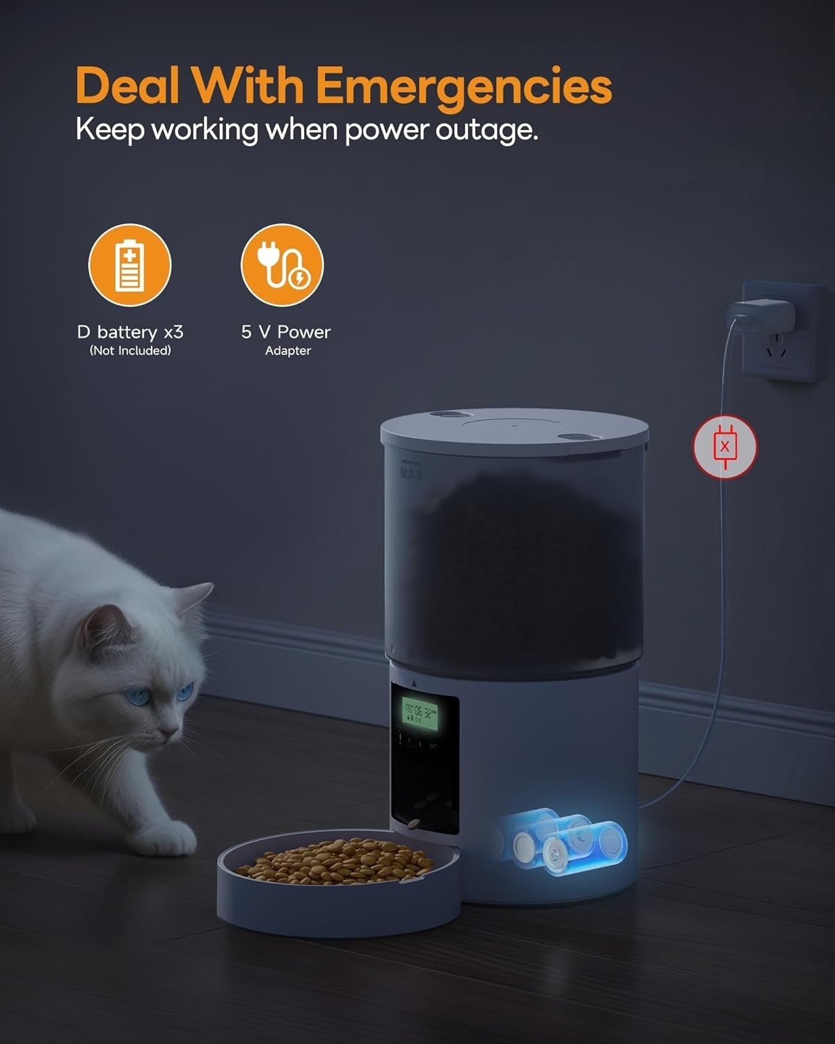 Automatic Cat Feeder 6L Timer Food Dispenser 6 Meal Voice Recorder White