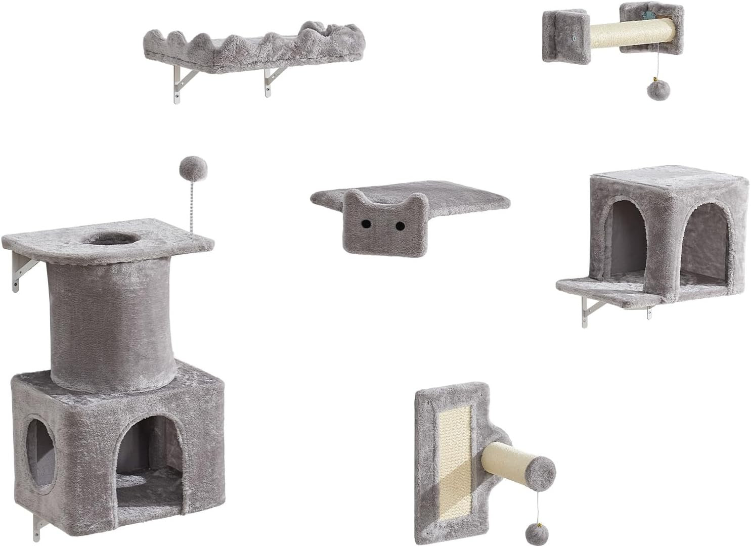 Cat Wall Shelves Set with Tunnel Climbing Frame Scratching Posts 6PCS