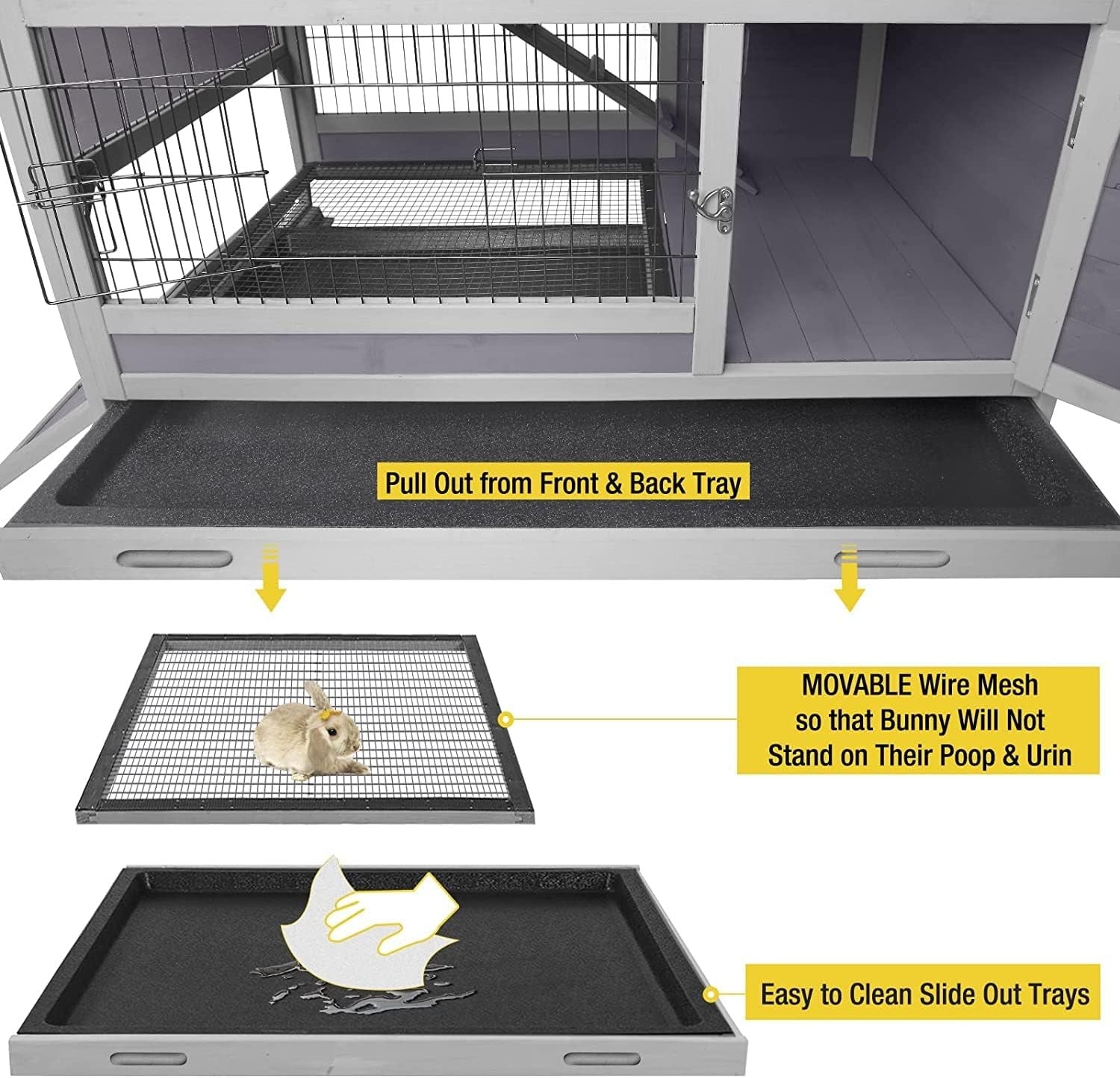 Indoor Outdoor Rabbit Hutch on Wheels Lockable Cage with Deep Tray