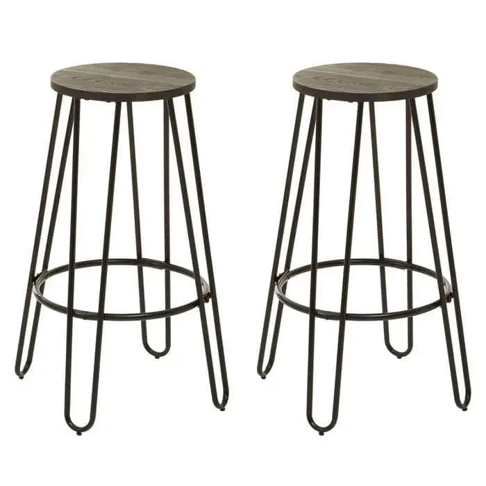 3Pc Bar Table and Stool Set Industrial Elm Wood Metal Pub Dining Set