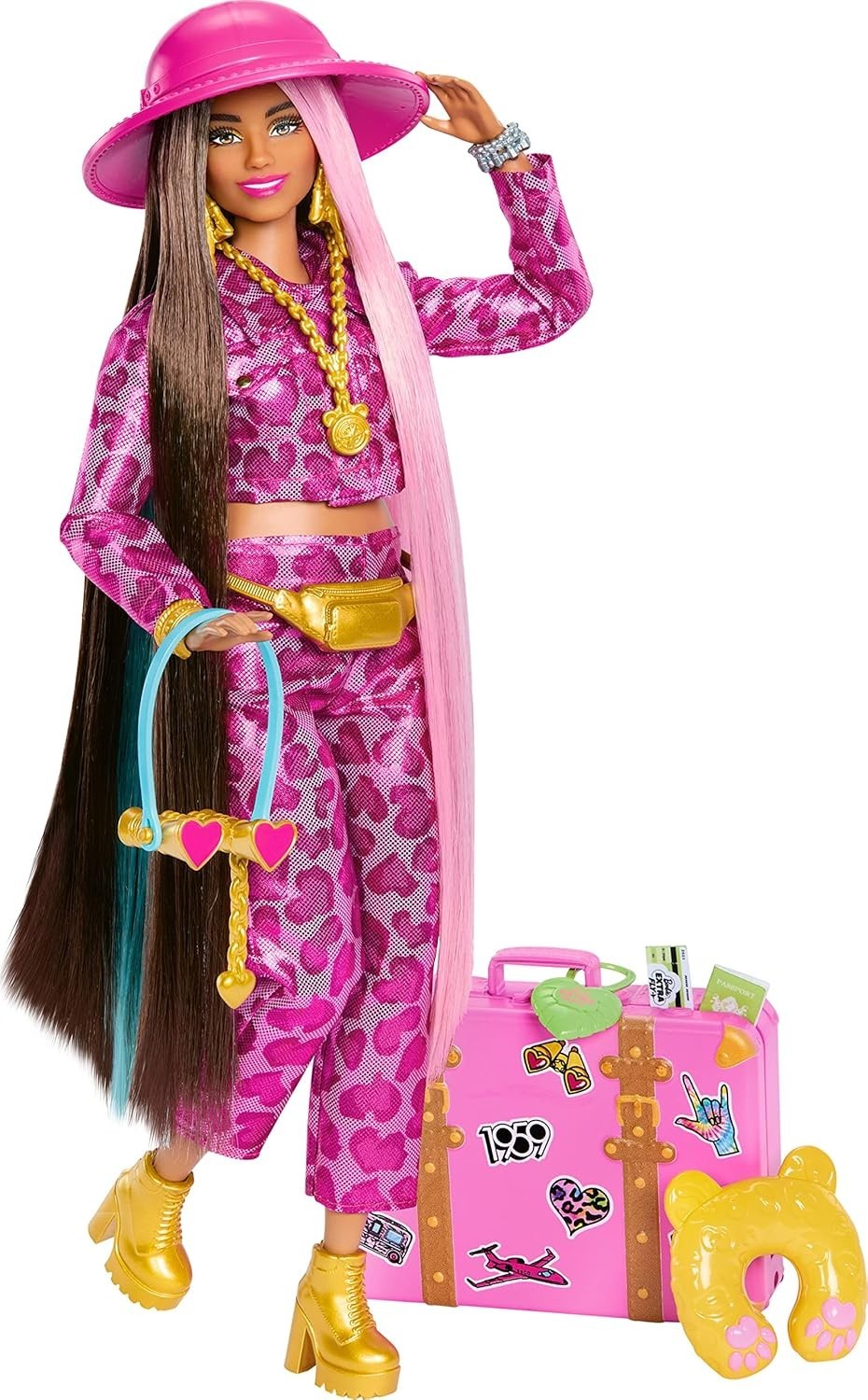 Safari Travel Fashion Doll Animal Print Outfit Pink Suitcase Accessories