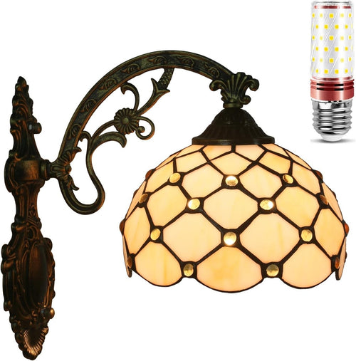 Tiffany Style Stained Glass Wall Light, 8in Vintage Indoor Sconce