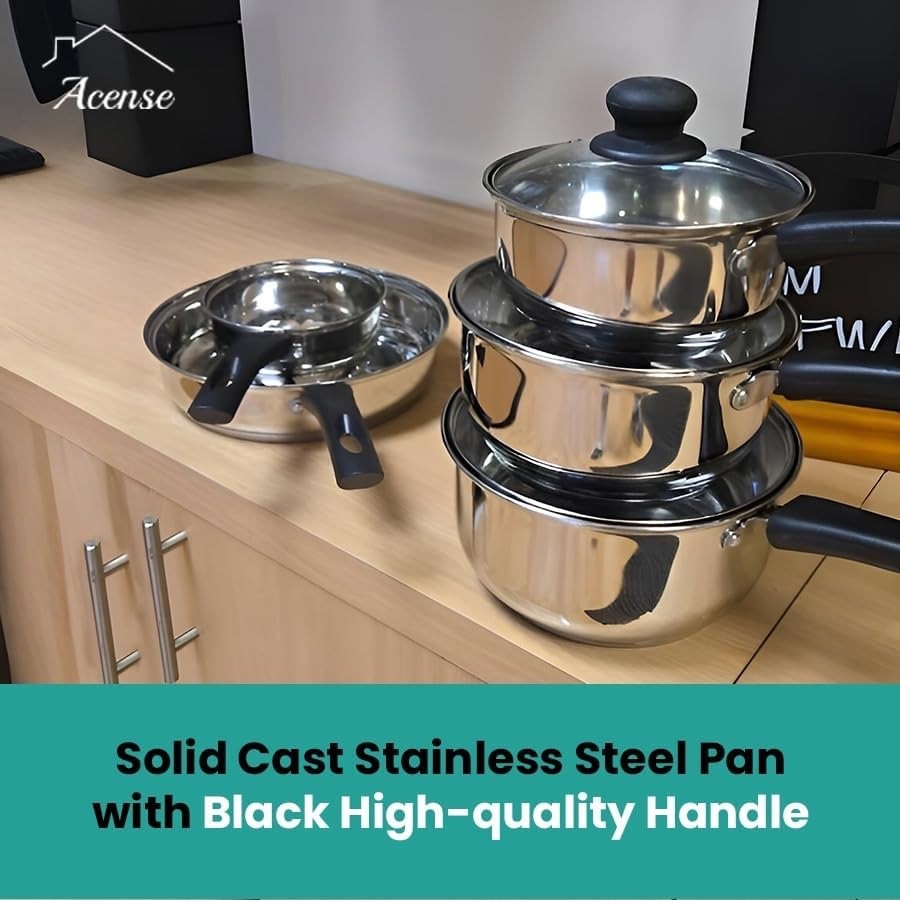 5Pcs Stainless Steel Cookware Set Induction Ready Pots & Pans with Glass Lids