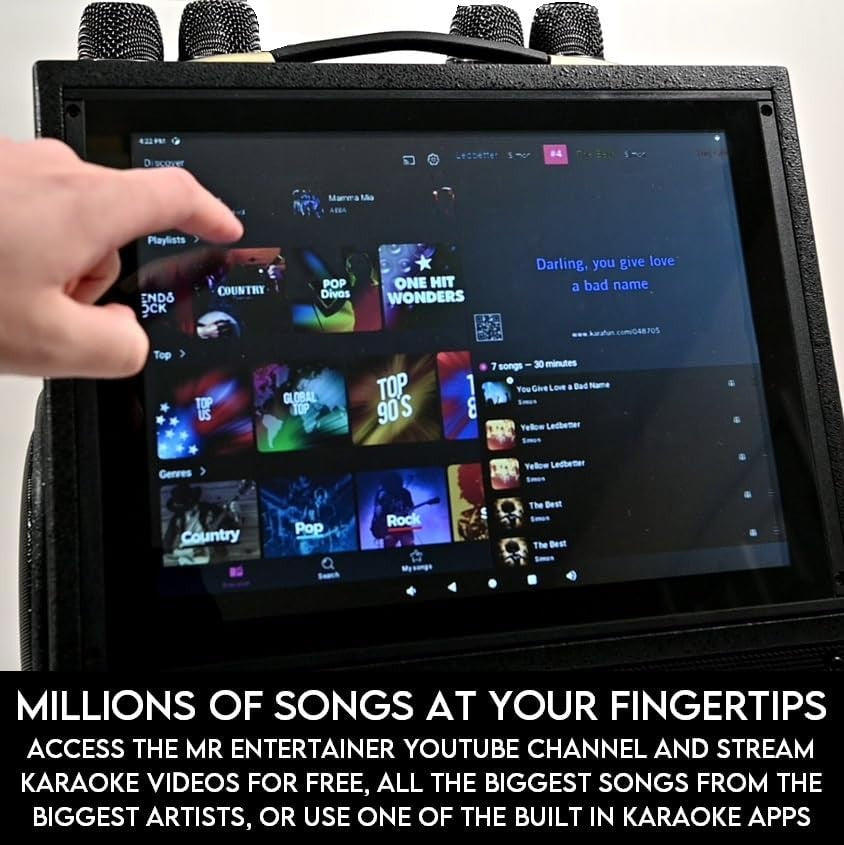 Portable Karaoke Machine 4 Wireless Mics Touchscreen Speaker