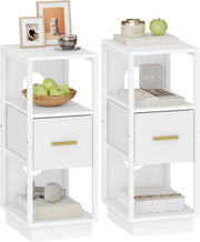 Set of 2 Slim White Bedside Tables – Modern Narrow Nightstands w/ Drawer & Shelv