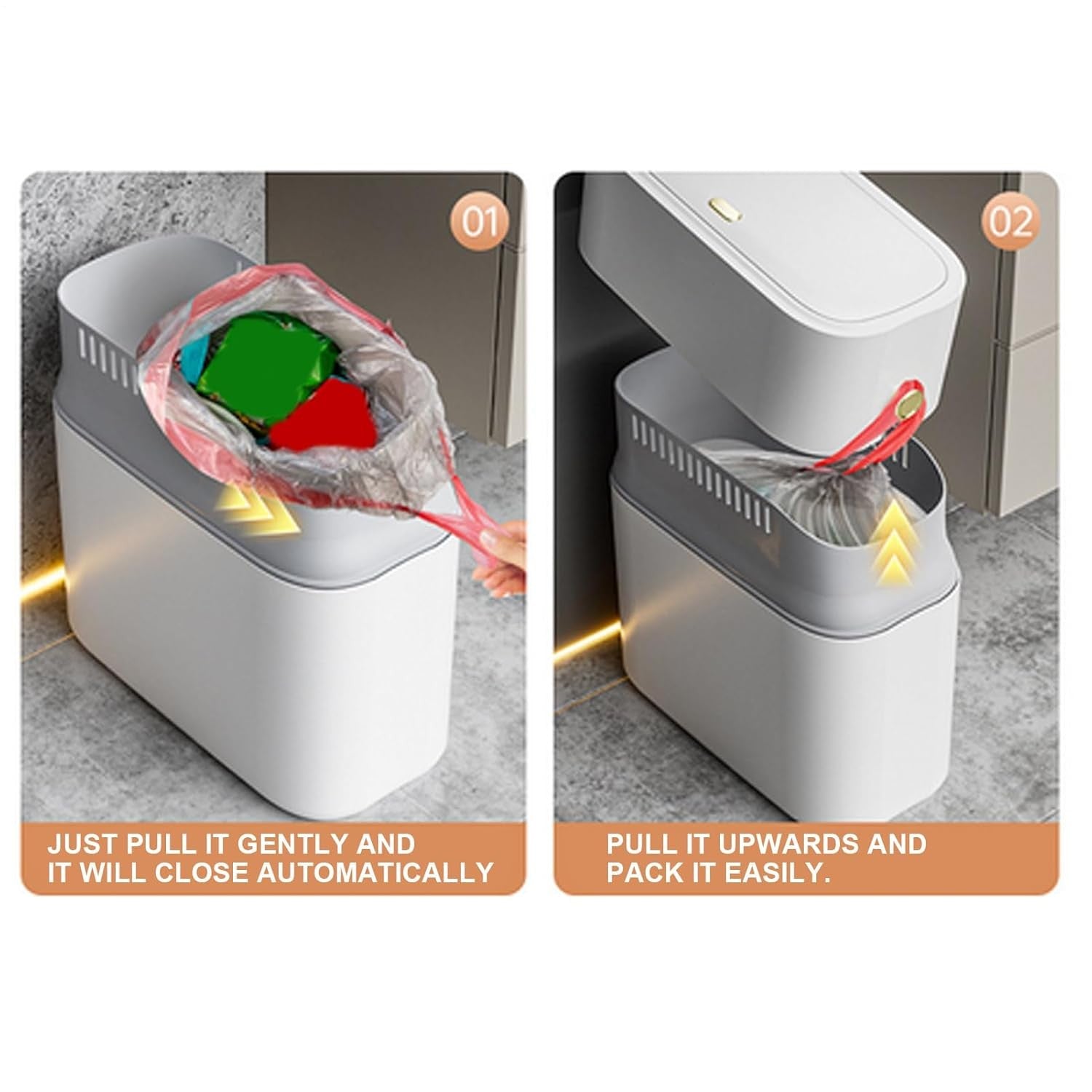 8L Touchless Smart Trash Can Narrow Bathroom Bin Auto Drawstring Lid