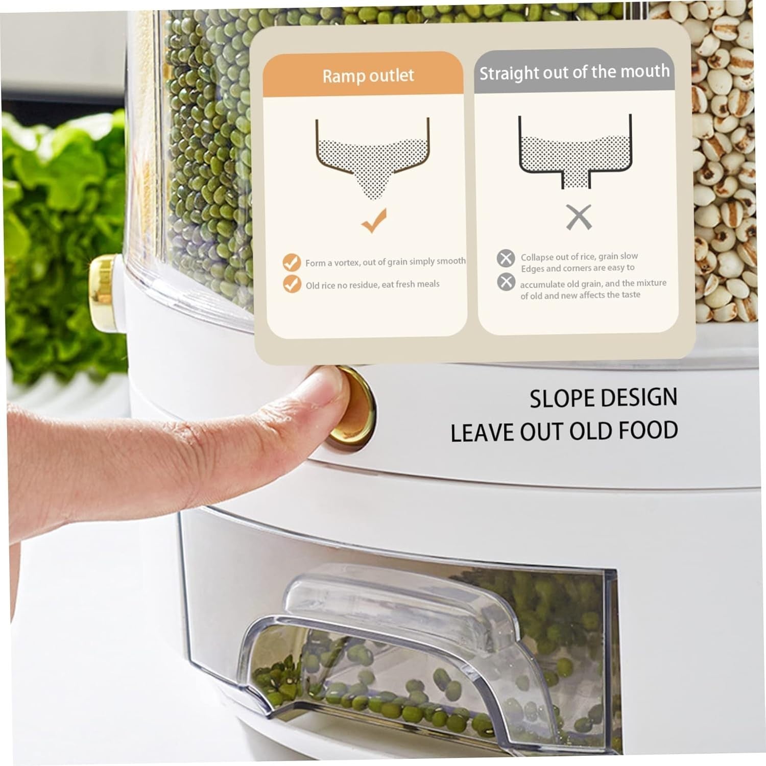 30L Rotating Rice Dispenser 6 Grid Airtight Grain Storage Container