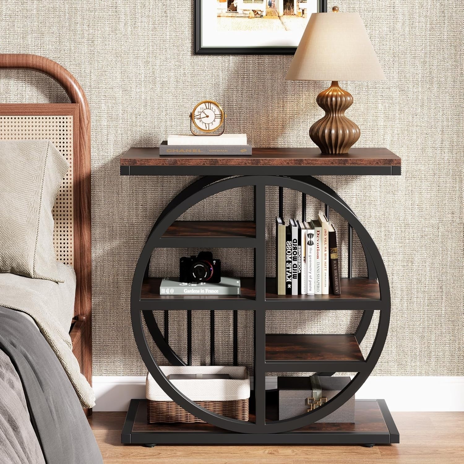 5-Tier Industrial Side Table Narrow Storage Shelf Nightstand 30x60x67cm