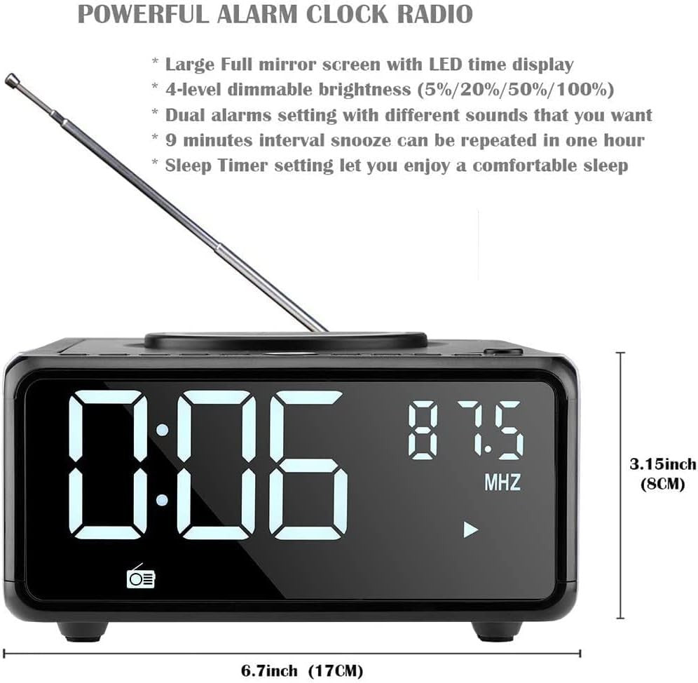 Bluetooth CD Player Boombox Alarm Clock FM Radio Wireless Charging LED