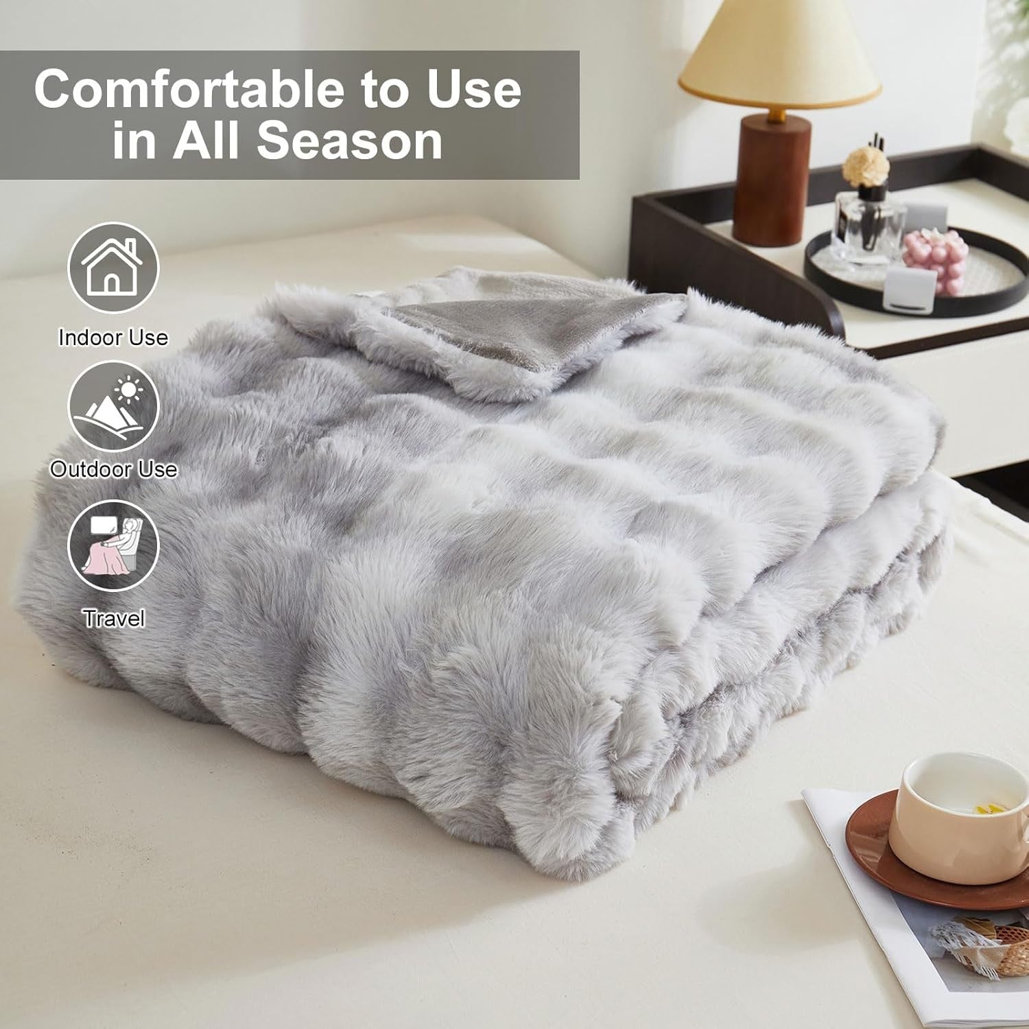 Luxury Thick Plush Fleece Throw Blanket Soft Warm Sofa Bed Tie Dye Grey 100x160c