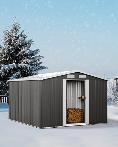 Lockable 10x8 FT Metal Garden Shed with Base Outdoor Storage & Roof
