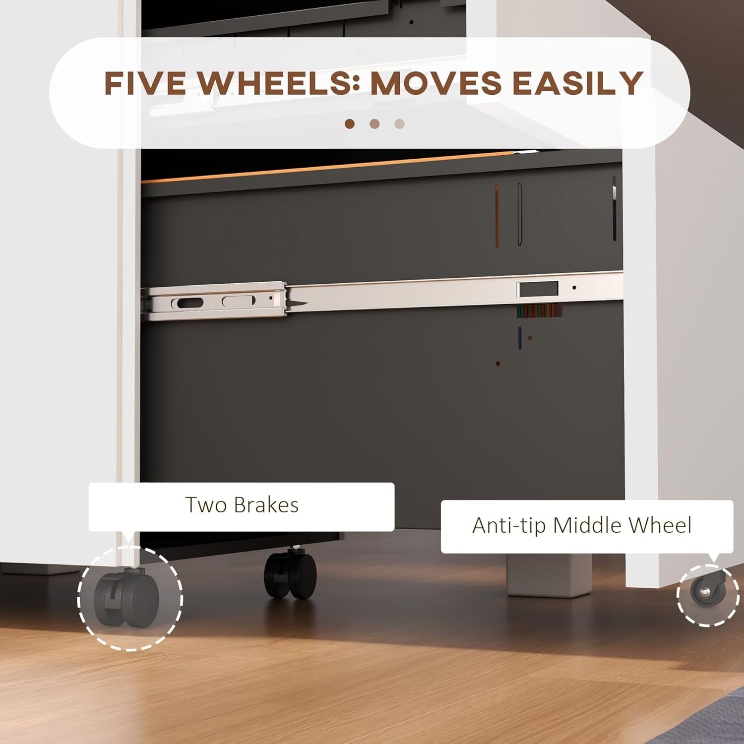 Locking Steel Rolling File Cabinet 3 Drawer A4 Legal Under Desk Unit