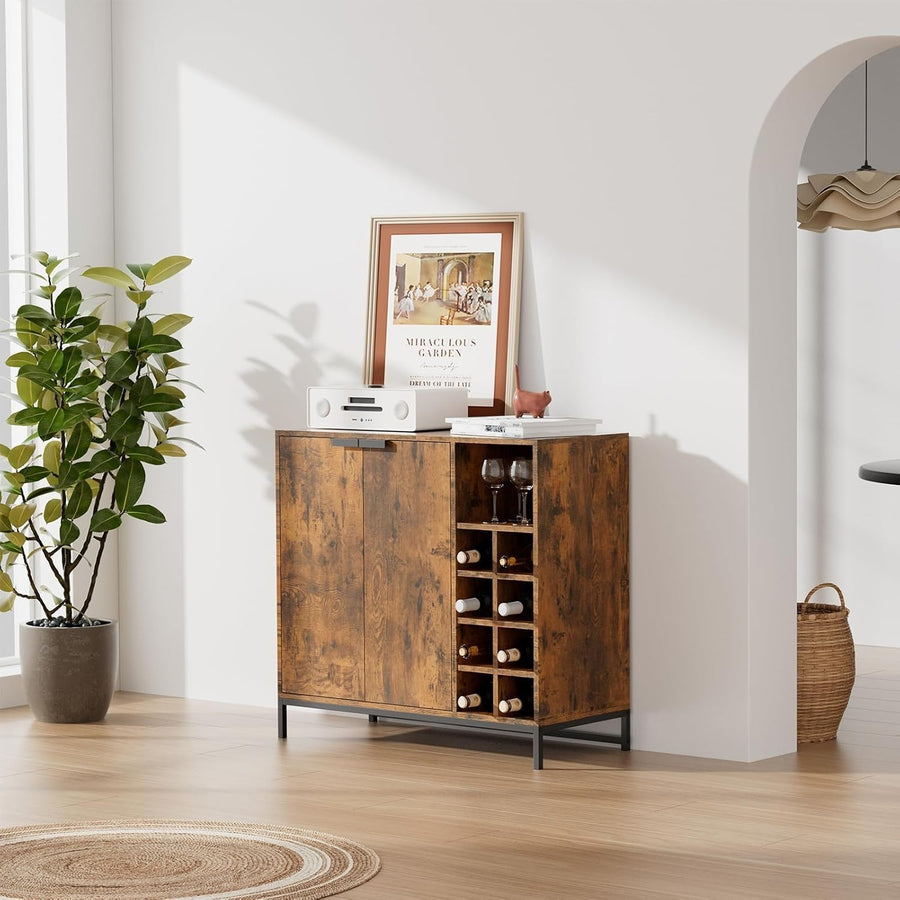 Rustic Sideboard Cabinet with Wine Rack Storage | 2 Door Cupboard | 90cm Console