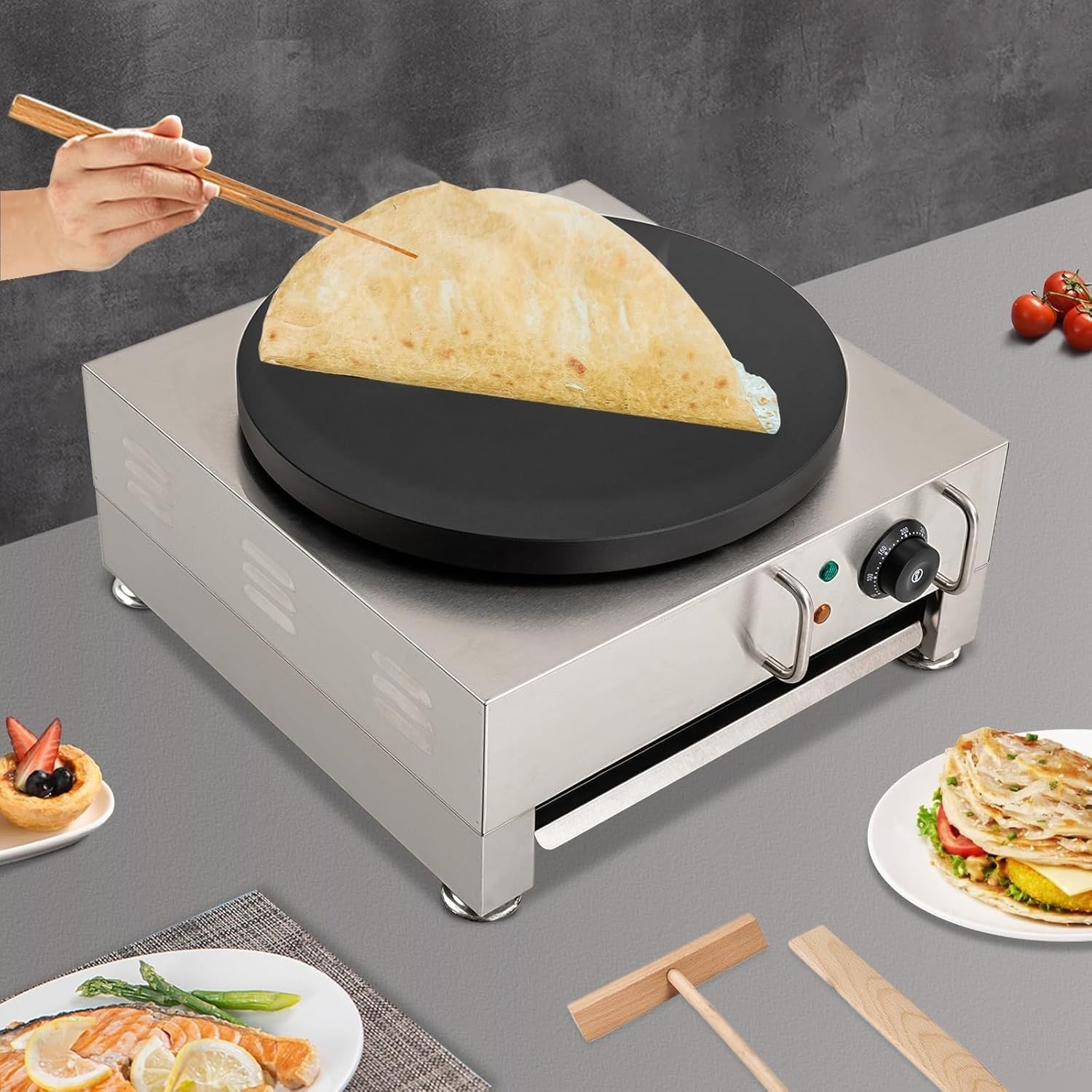 2800W Electric Crepe Maker 16" Commercial Pancake Griddle Nonstick with Spreader
