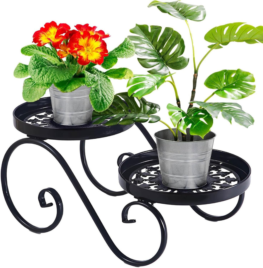2 Tier Metal Plant Stand Indoor Outdoor Iron Flower Pot Holder Display Rack