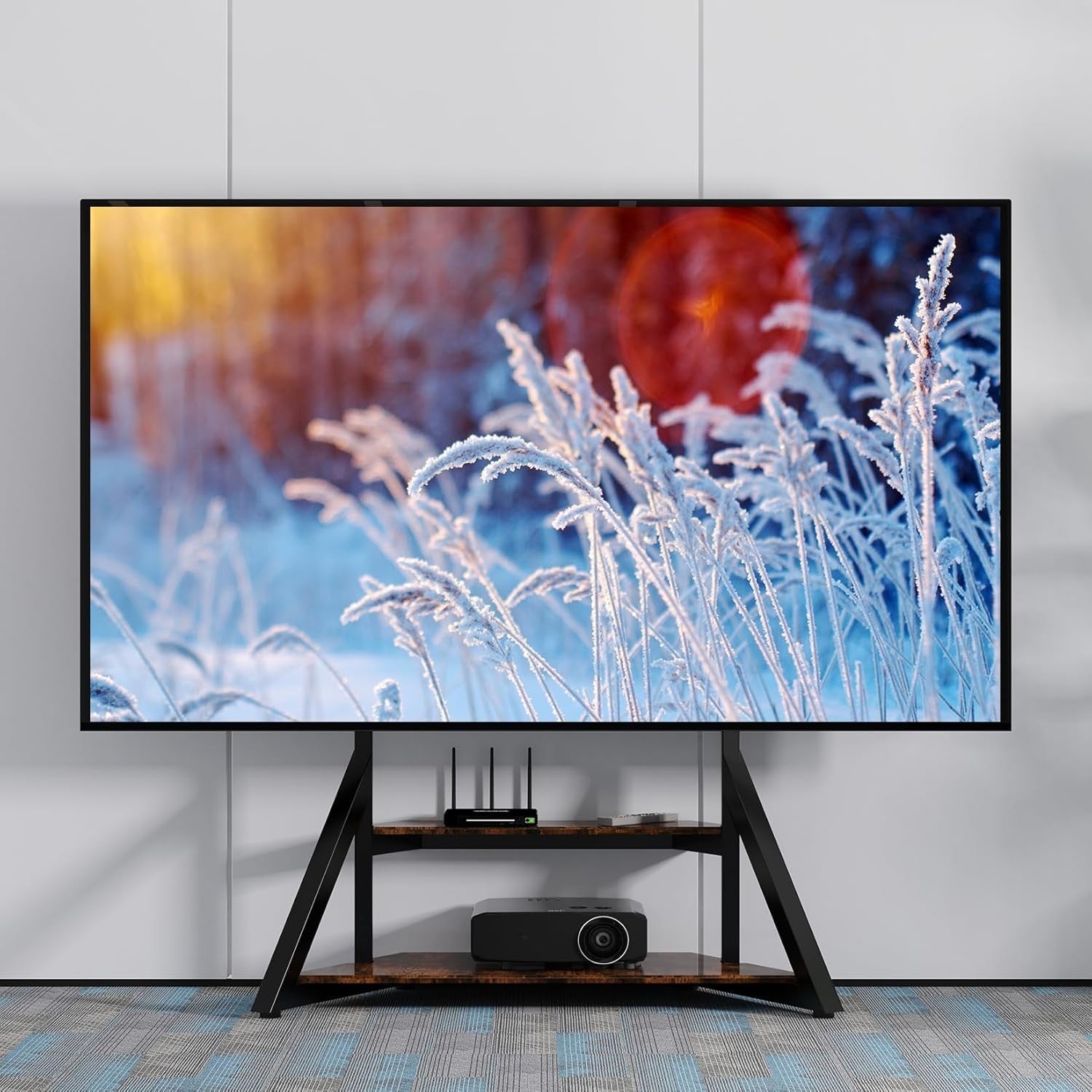 Adjustable Industrial TV Floor Stand 40-75" with 2 Shelves & 80kg Load