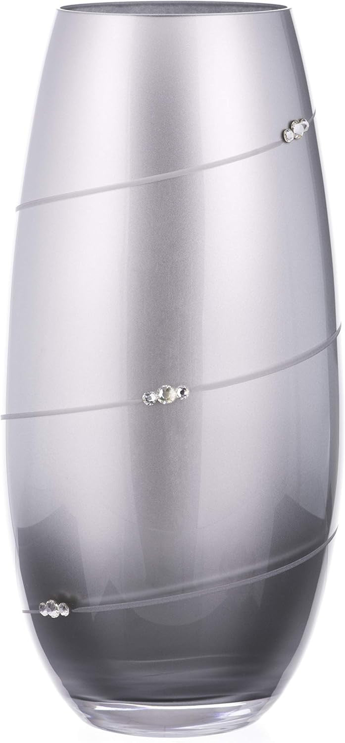 Silver Crystal Barrel Vase 25cm Luxury Decorative Flower Vase Gift Boxed