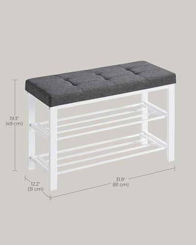 3-Tier Shoe Storage Bench with Cushion Metal Frame Entryway Rack 81cm White