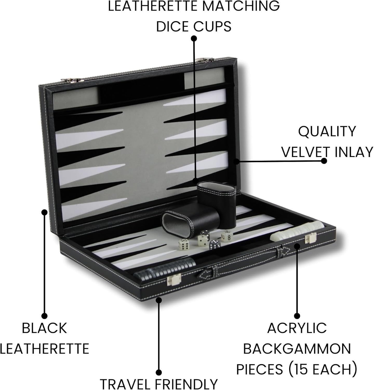 Luxury Backgammon Set 18 Inch Leatherette Folding Case Strategy Board Game