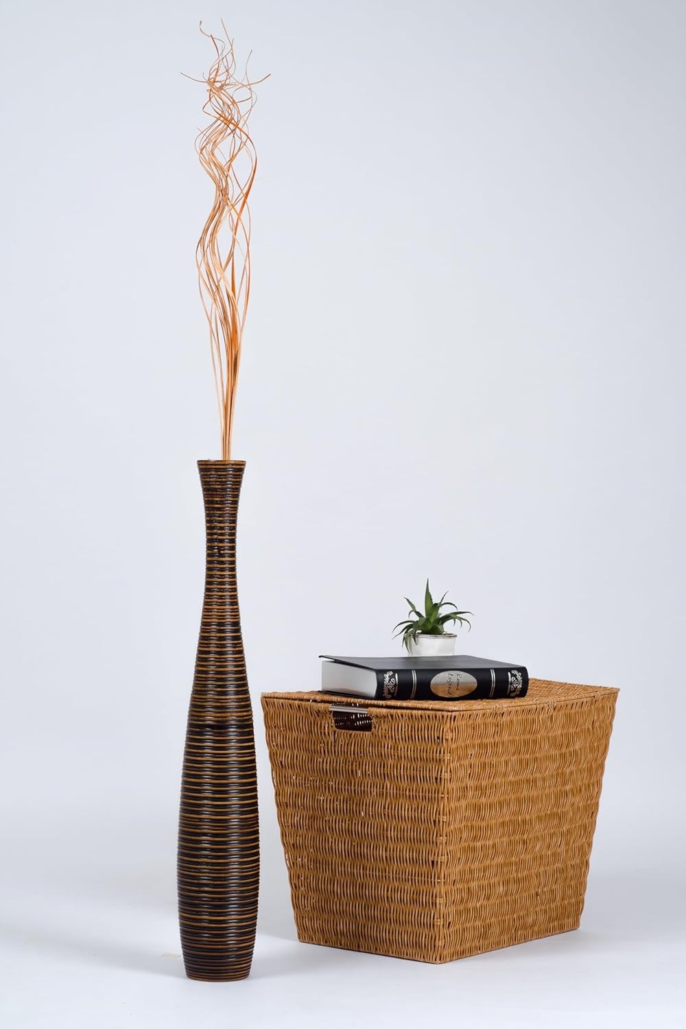 Brown Floor Vase 65cm Tall Wooden Decor for Pampas Grass