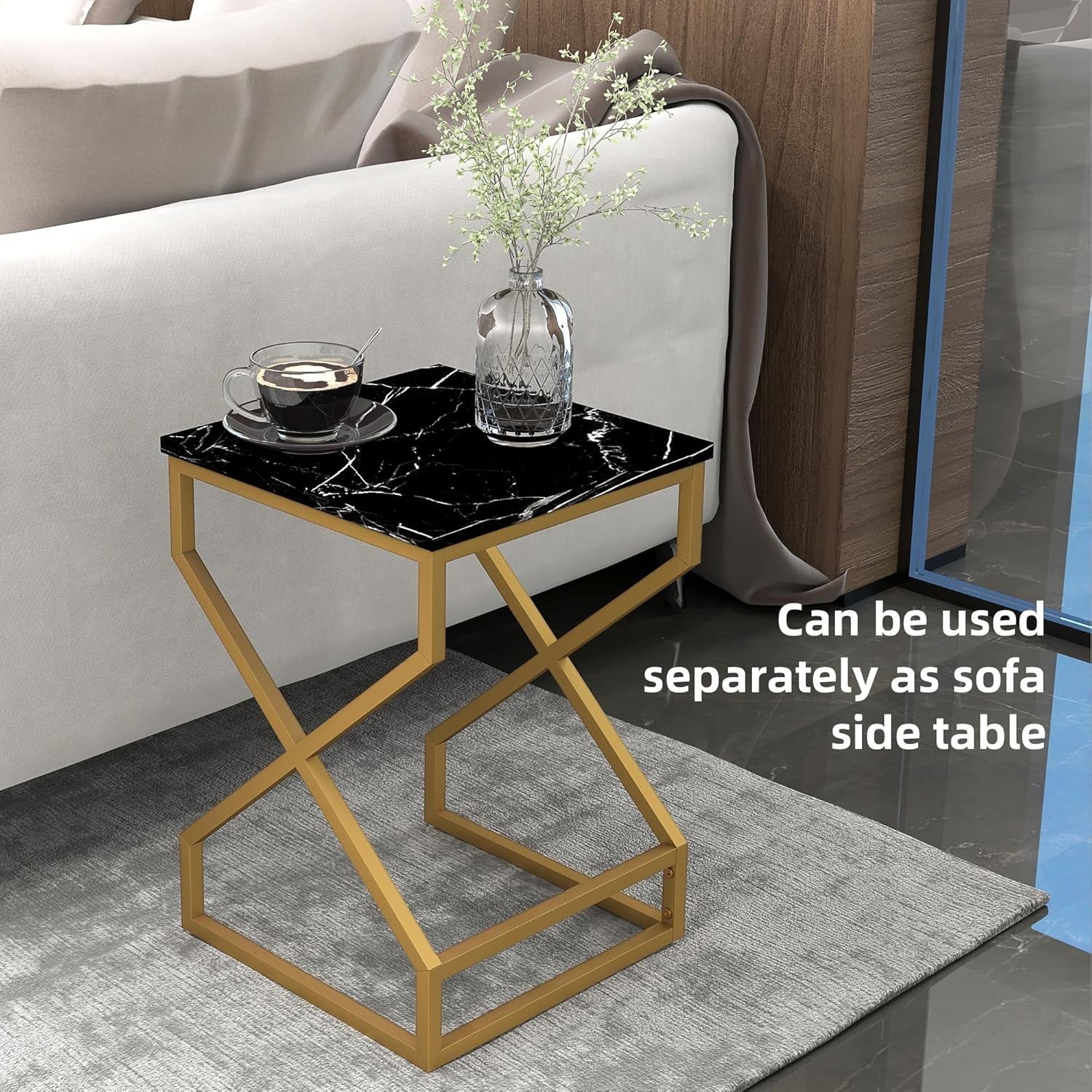2-Piece Nesting Side Tables Set Black White Living Room End Coffee Bedside