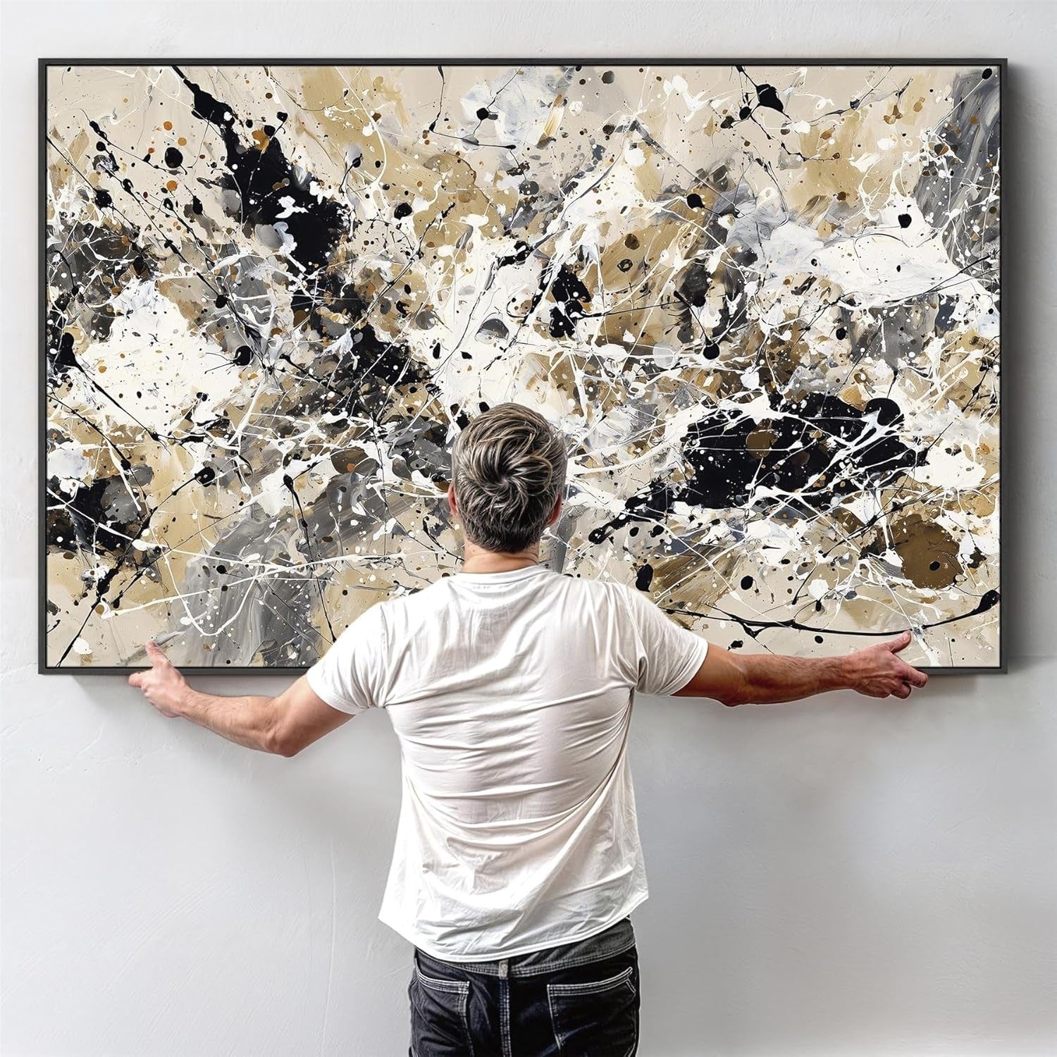 Large Neutral Black Abstract Wall Art 153x97cm Framed Canvas