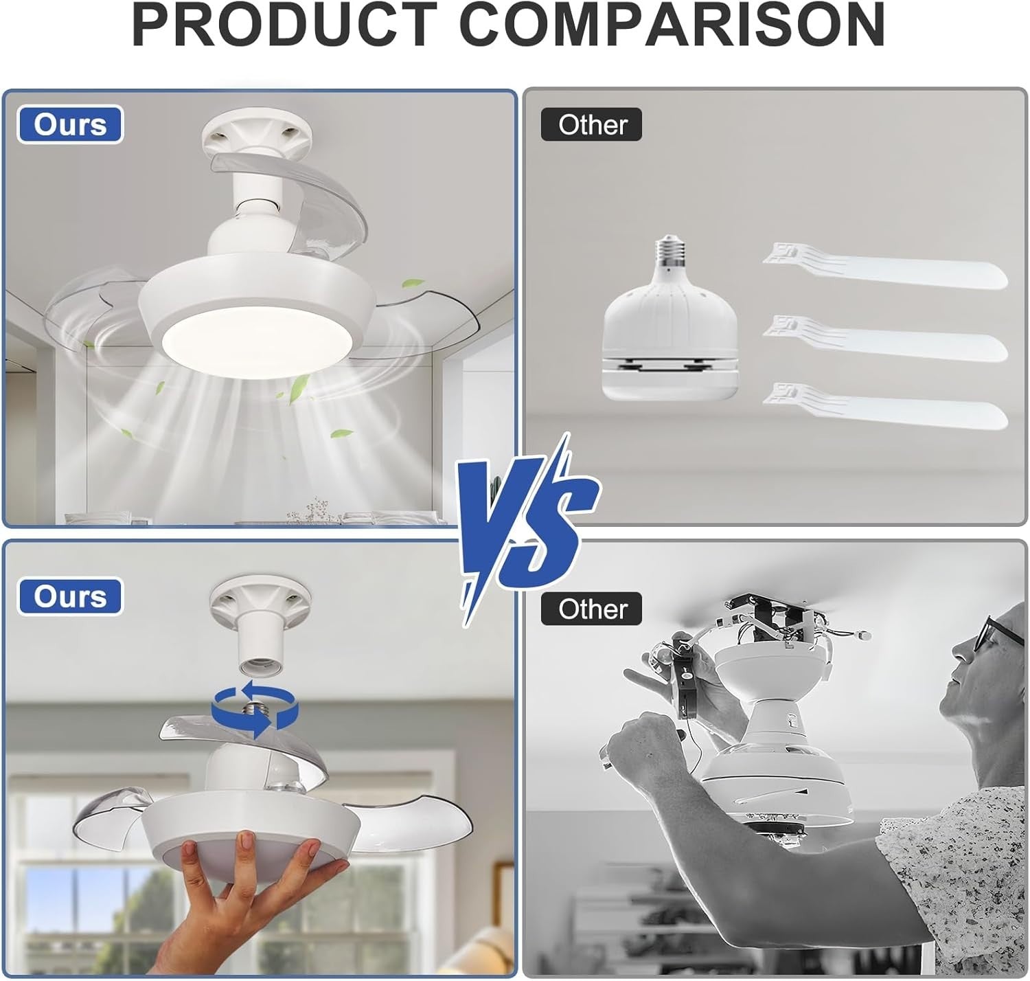 HARPER LIVING Small Ceiling Fan with Lights, 3 Retractable Blades, 30W