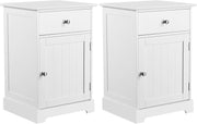 White Wooden Bedside Tables Set of 2 with Drawer & Cupboard
