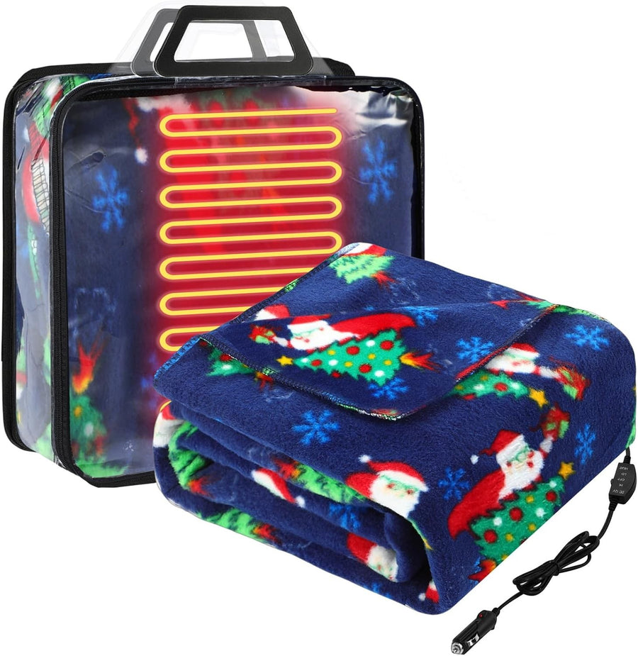 12V Heated Car Blanket Electric Travel Throw Temperature Control Winter Warmth