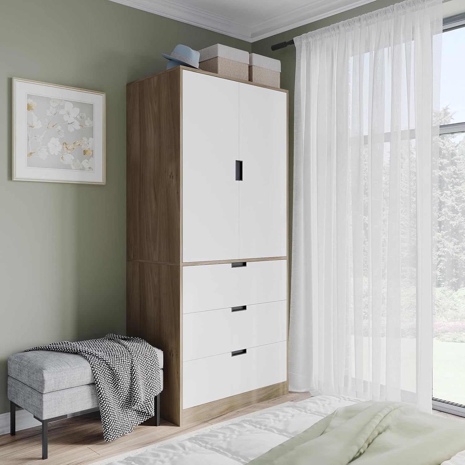 White 2 Door Wardrobe with Rail & 3 Drawers | Modern 180cm Bedroom Unit