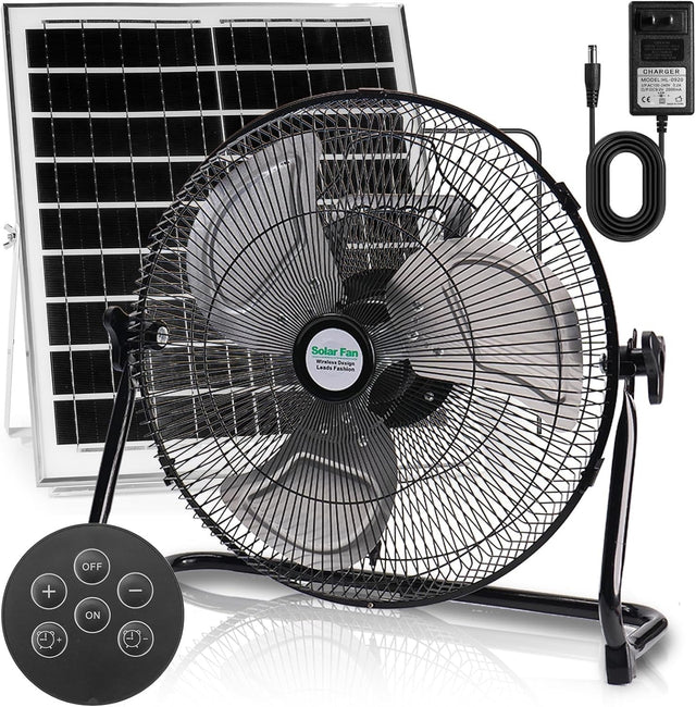 14-Inch Solar Floor Fan – 18000mAh Rechargeable 12-Speed Portable with Remote