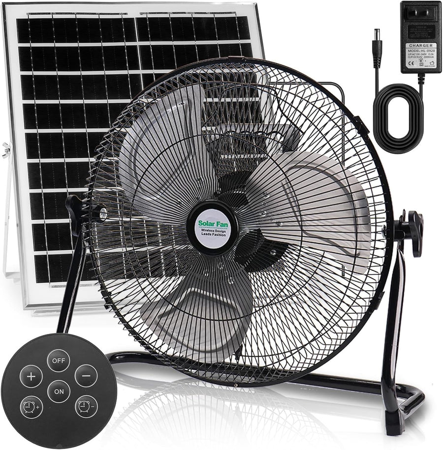 14-Inch Solar Floor Fan – 18000mAh Rechargeable 12-Speed Portable with Remote
