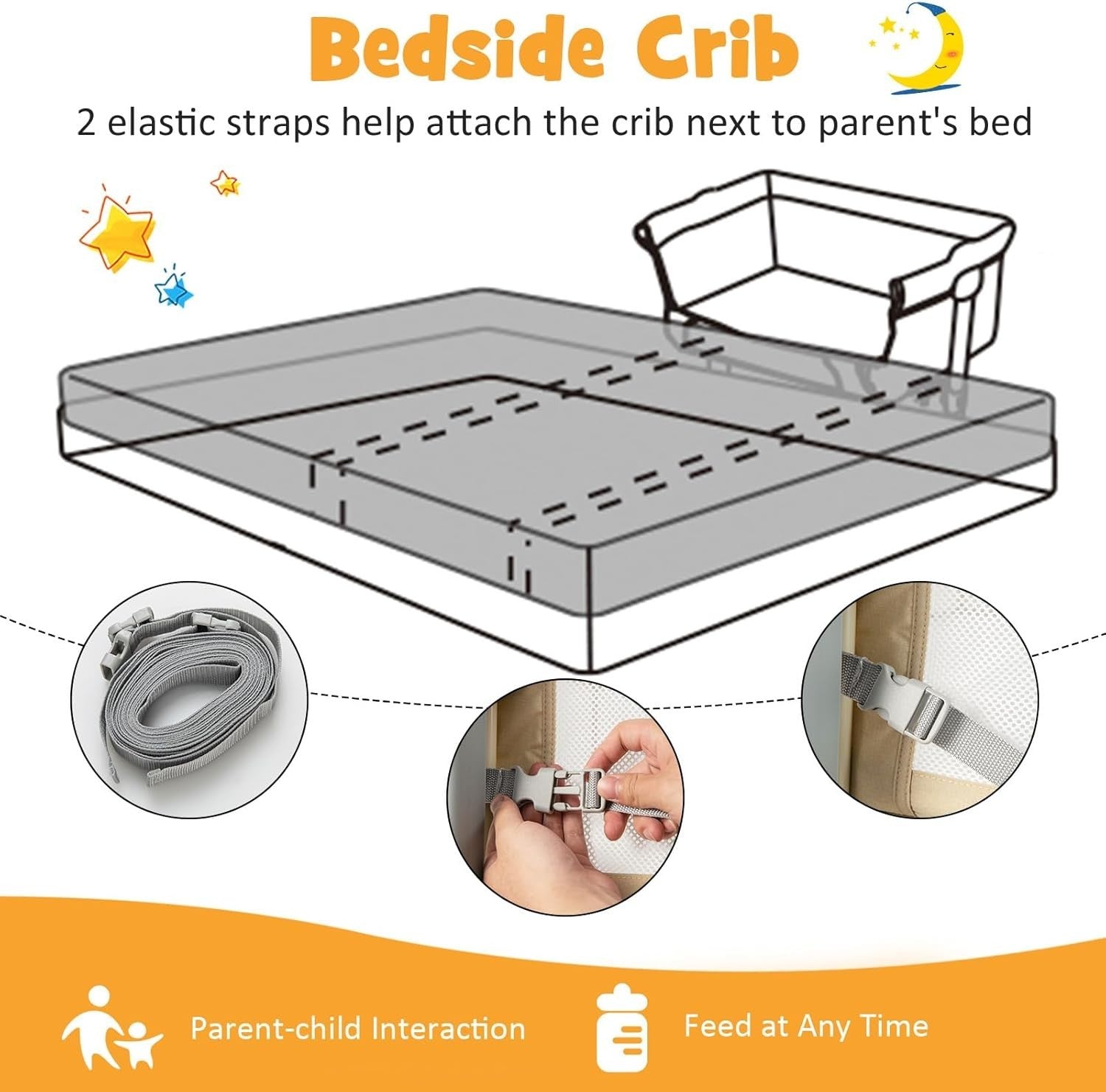 4in1 Baby Bedside Crib Adjustable Rocking Bassinet with Mattress & Storage Beige