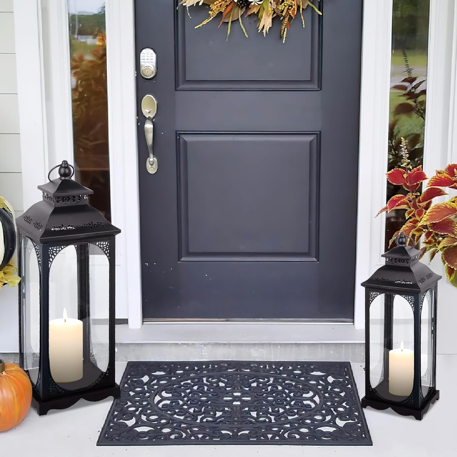 Set of 2 Black Garden Lanterns Steel Outdoor Candle Holders