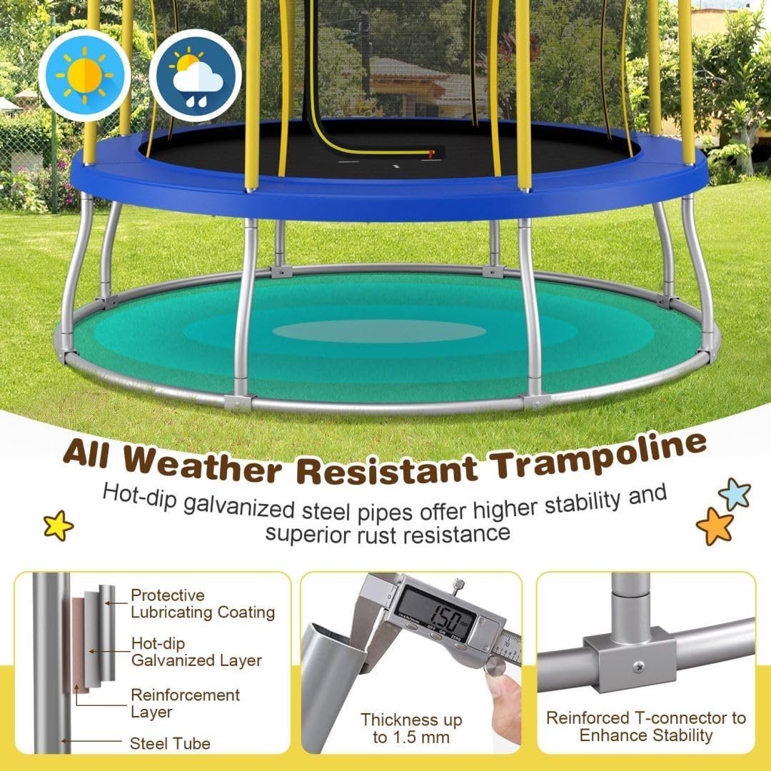 10FT Outdoor Garden Trampoline Safety Enclosure Net Steel Springs Yellow