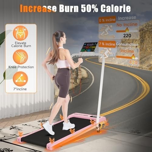 7% Incline Foldable Walking Pad Treadmill 1-8KM/H Under Desk Home Gym