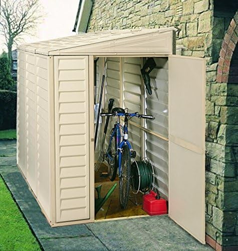 4x8ft Vinyl Garden Shed Metal Roof Lockable Maintenance-Free Ivory