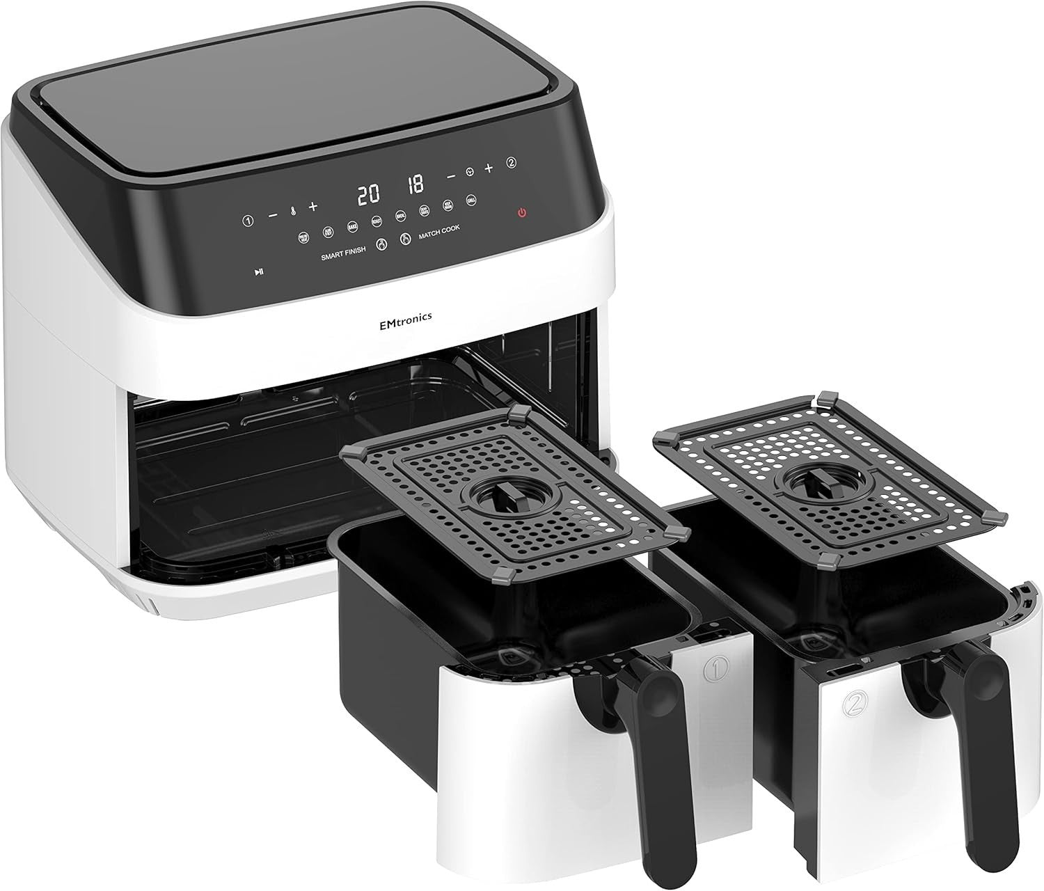 White Dual Air Fryer Set 9L Double Drawer + 6.3L Grill Temp Probe 60m