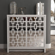 Grey Mirrored Sideboard 2 Door Cabinet Modern Storage Unit Hallway