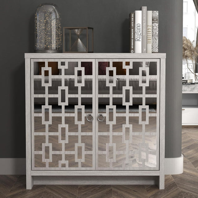 Grey Mirrored Sideboard 2 Door Cabinet Modern Storage Unit Hallway