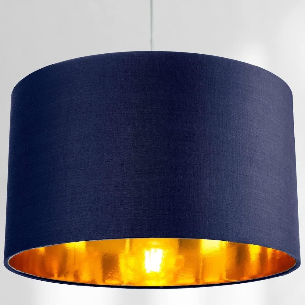 Midnight Blue Drum Lamp Shade 14” Copper Inner Modern Table Floor Light