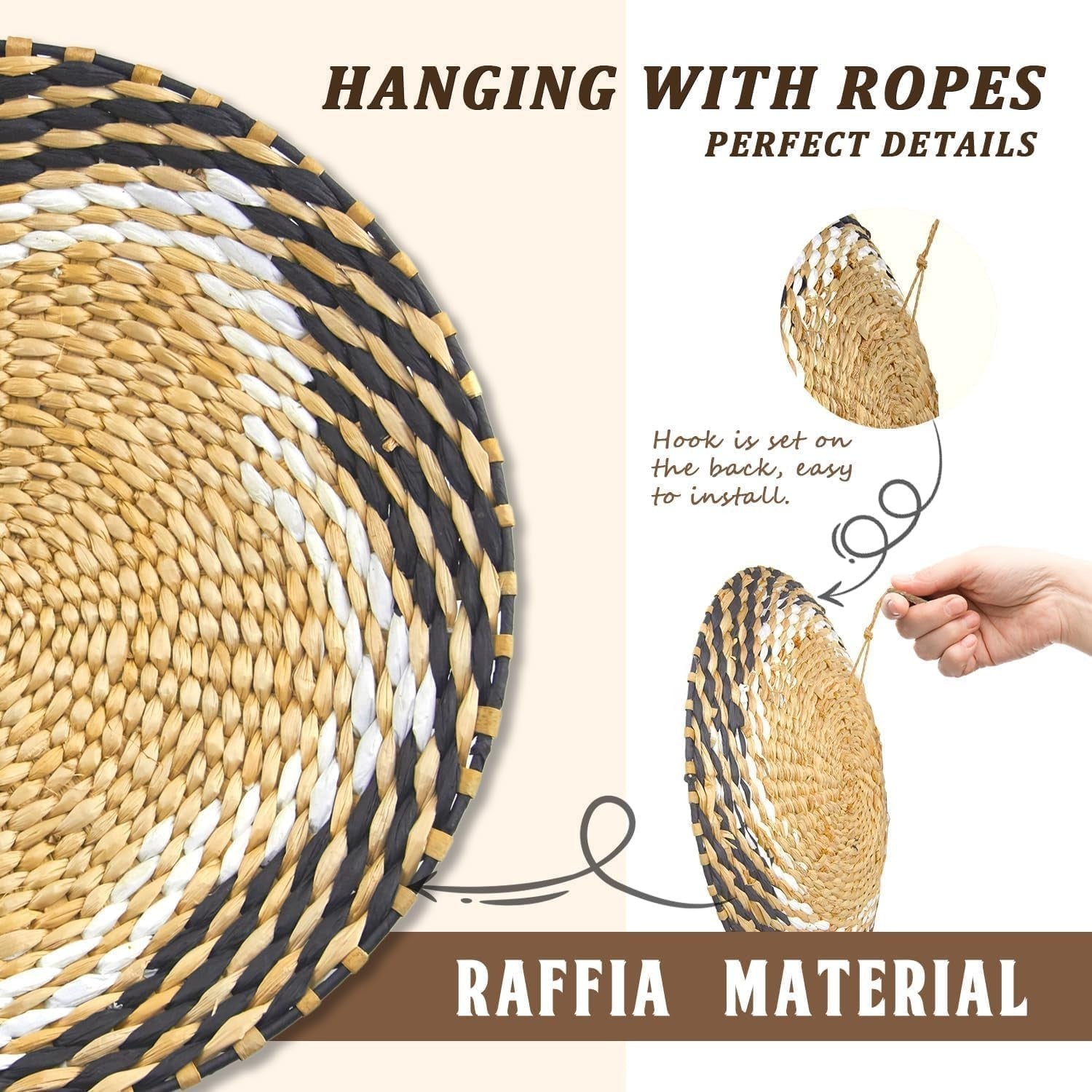 8-Pc Boho Wall Basket Decor Handmade Rattan Woven Rustic Set