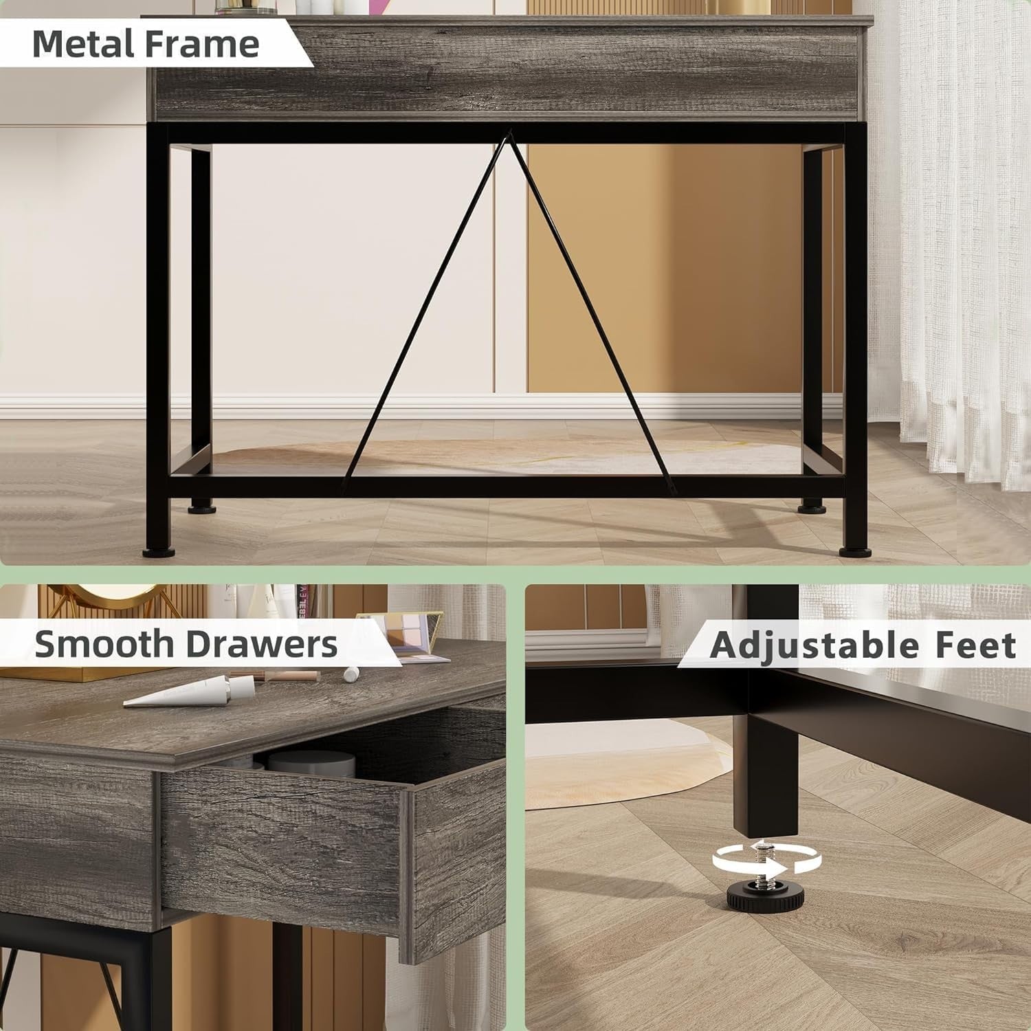 Modern Grey Oak Small Computer Desk 100cm with 2 Drawers & Storage