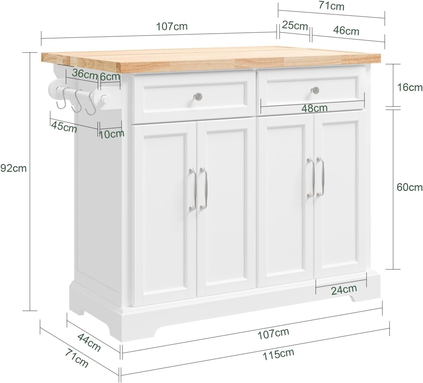 Rolling Kitchen Island Cart Extendable Worktop Drawers