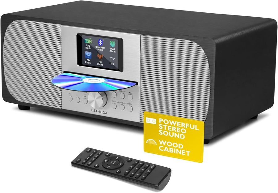 CD Player DAB+ FM Radio Bluetooth HiFi Stereo 100W Speakers Wood Cabinet