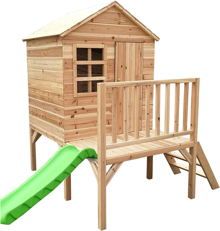 Wooden Kids Playhouse Tower with Slide Outdoor Garden Play Set