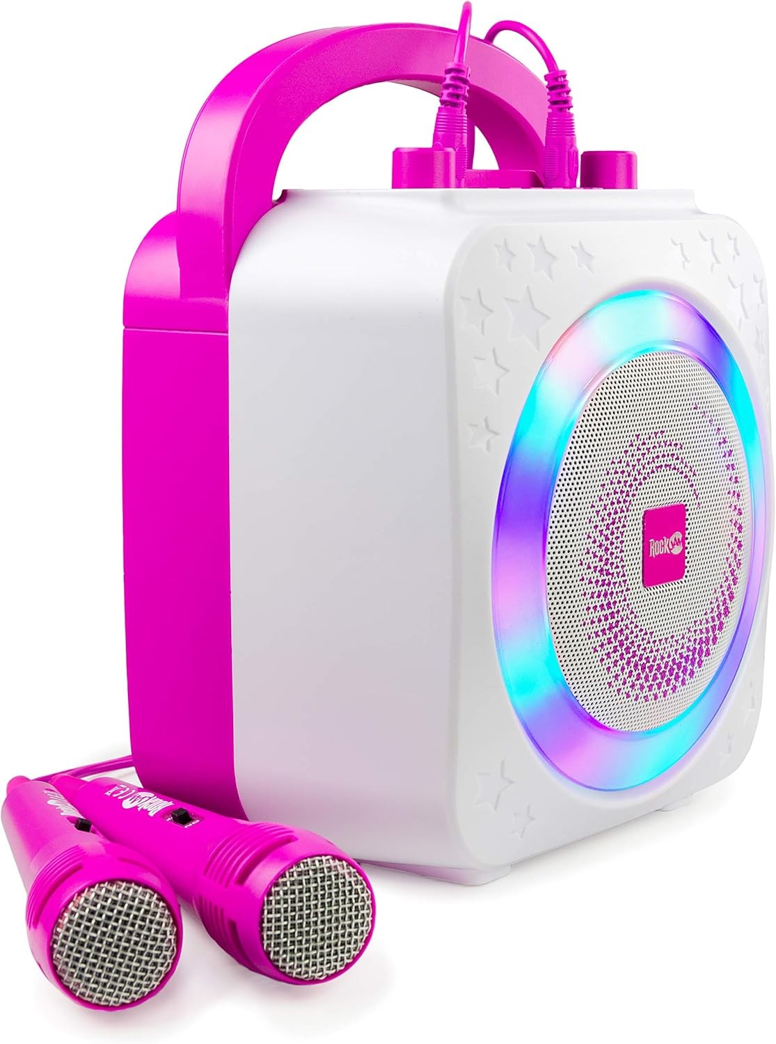 Bluetooth Karaoke Machine 10W with 2 Mics LED Party Speaker Pink