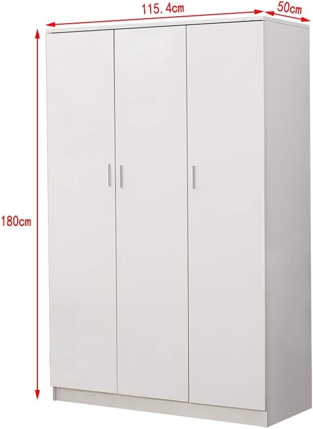 3-Door White Wardrobe with Hanging Rail & Shelves Large Bedroom Storage Cupboard
