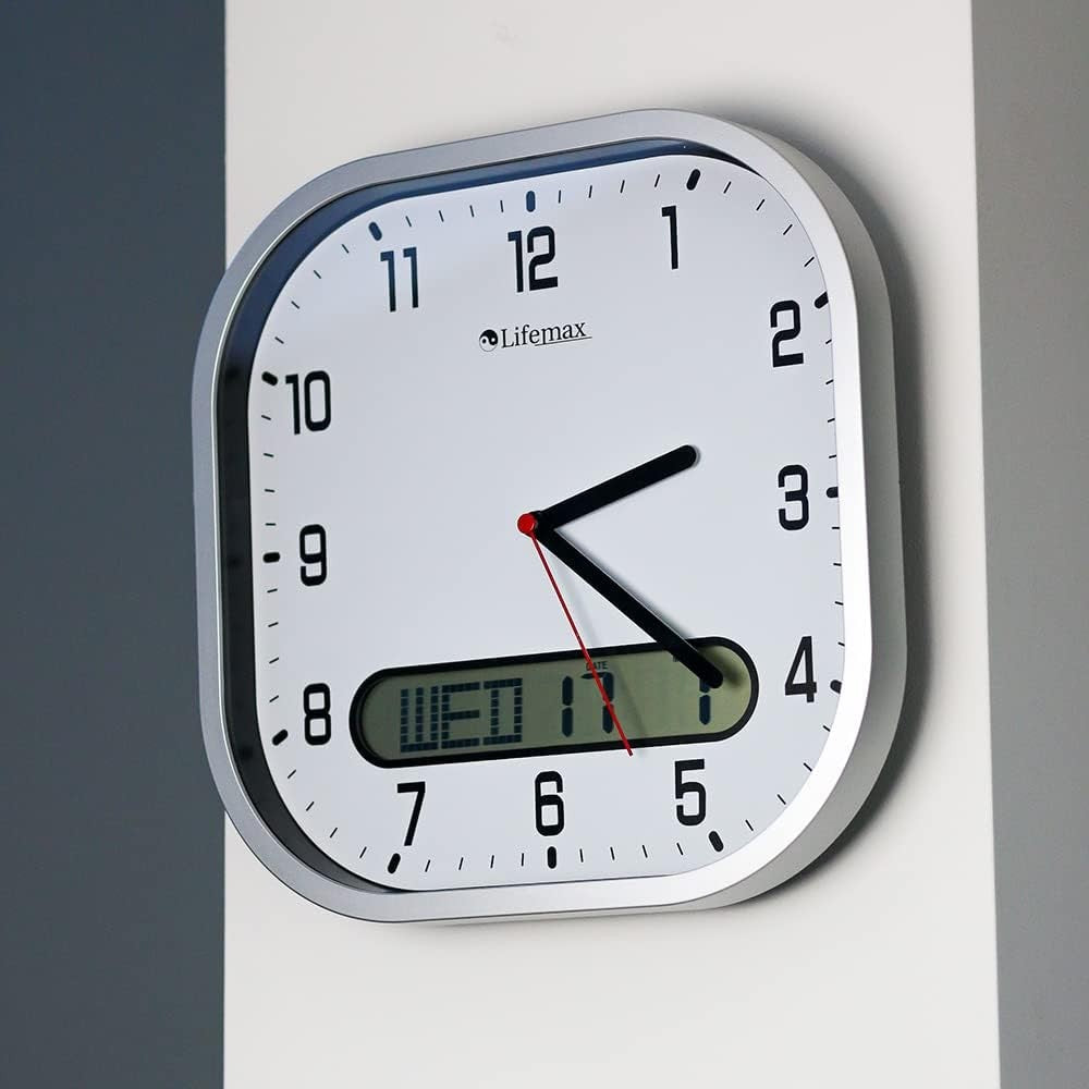 Large Day Date Wall Clock LCD Display Easy Read Calendar Clock for Seniors