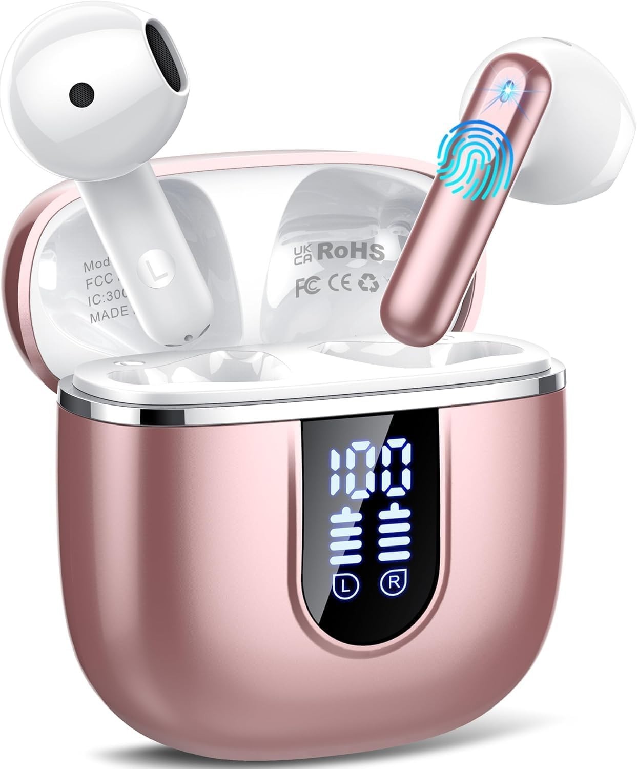 Rose Gold Bluetooth 5.4 Earbuds ENC Noise Cancelling HiFi Sound 40H Playtime